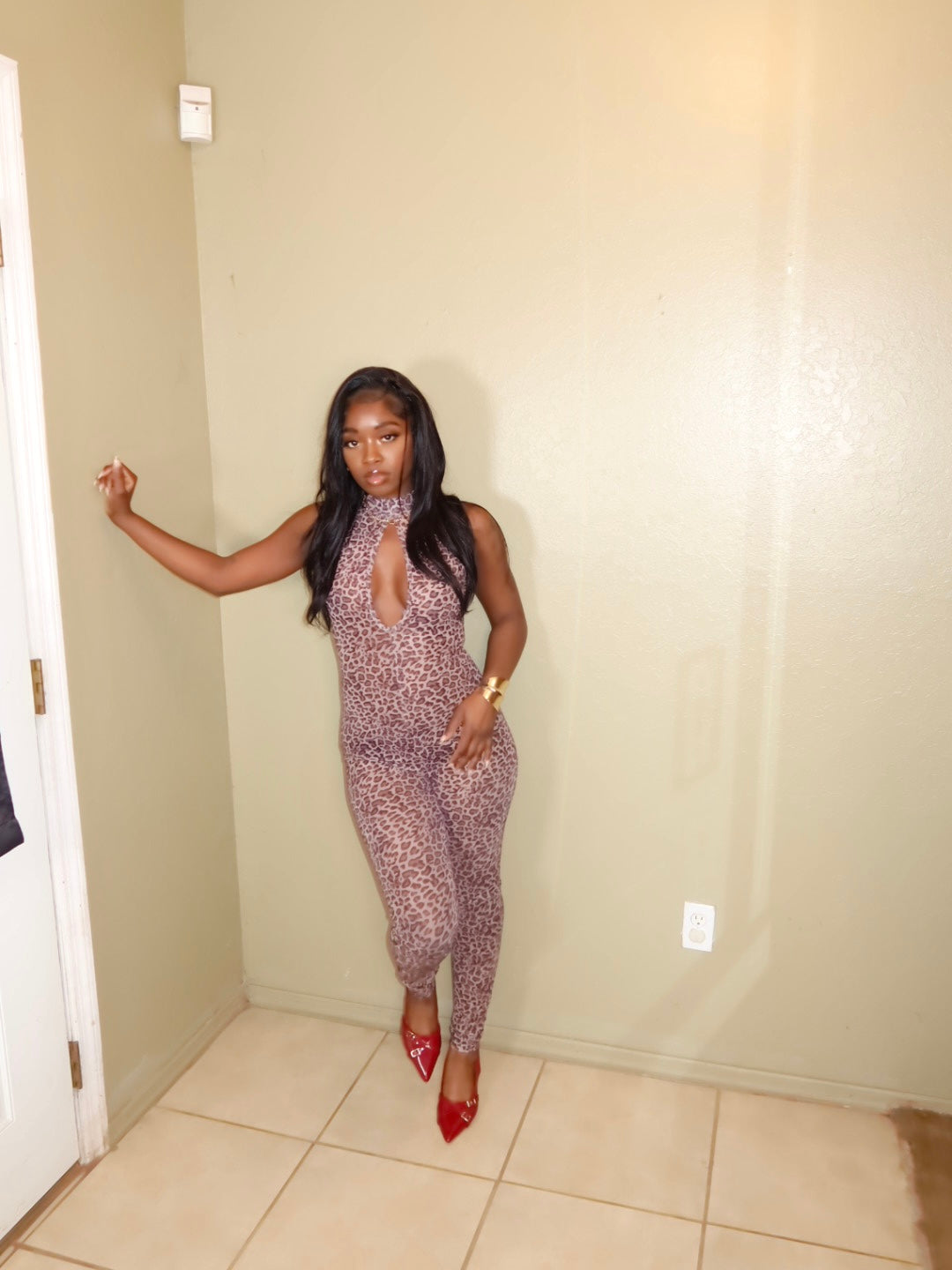 Leopard Mesh Jumpsuit