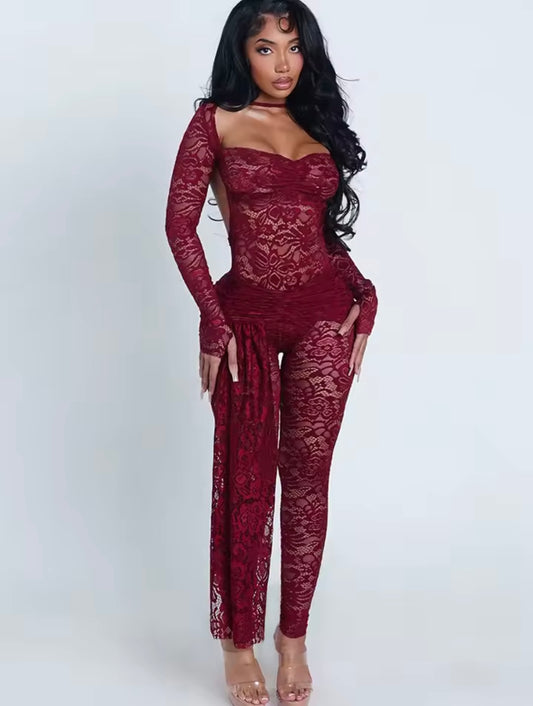 Floral Mesh Pant Set