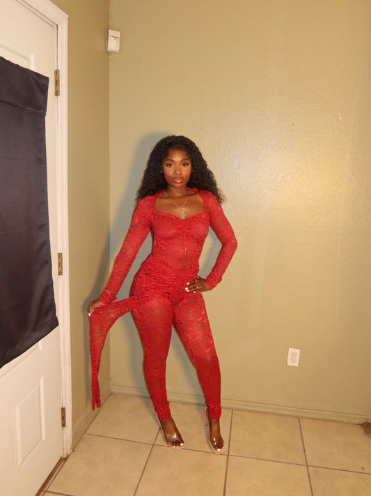 Floral Mesh Pant Set