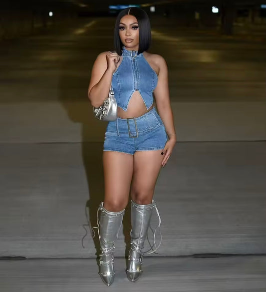 Buckle Up Jean Short Set