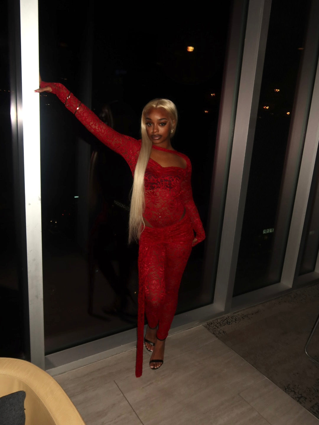 Floral Mesh Pant Set